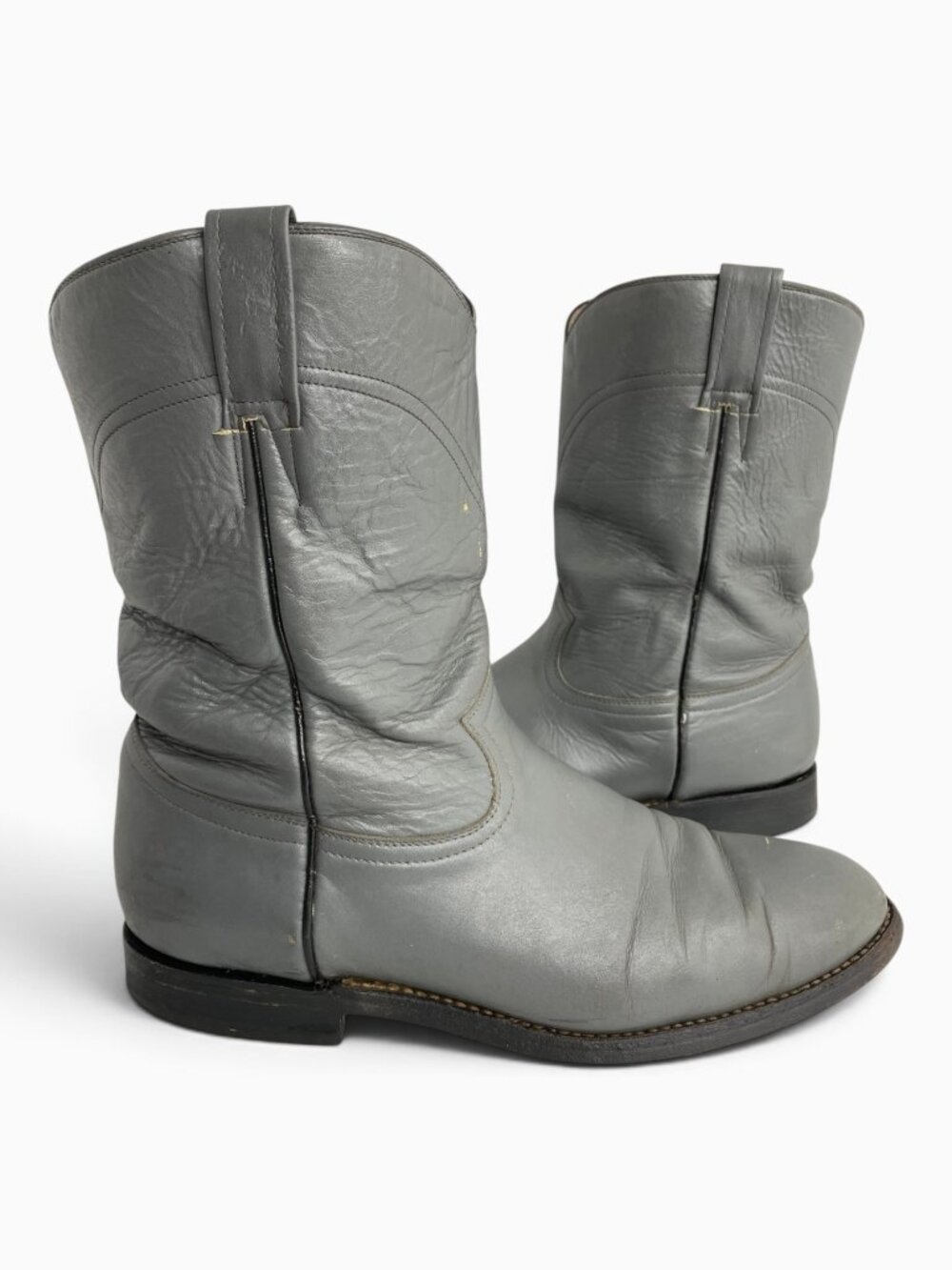 Cowtown Gray Leather Vintage Roper Western Cowboy Biker Boots Men's 9.5 D